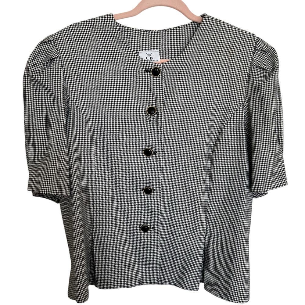 Vintage CB New‎ York Houndstooth Short Sleeve Blazer Jacket Black White Size 16